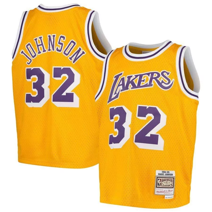 Magic Johnson 32 Lakers Jersey Yellow 1984-85 Mitchell Ness Hardwood Classics Men