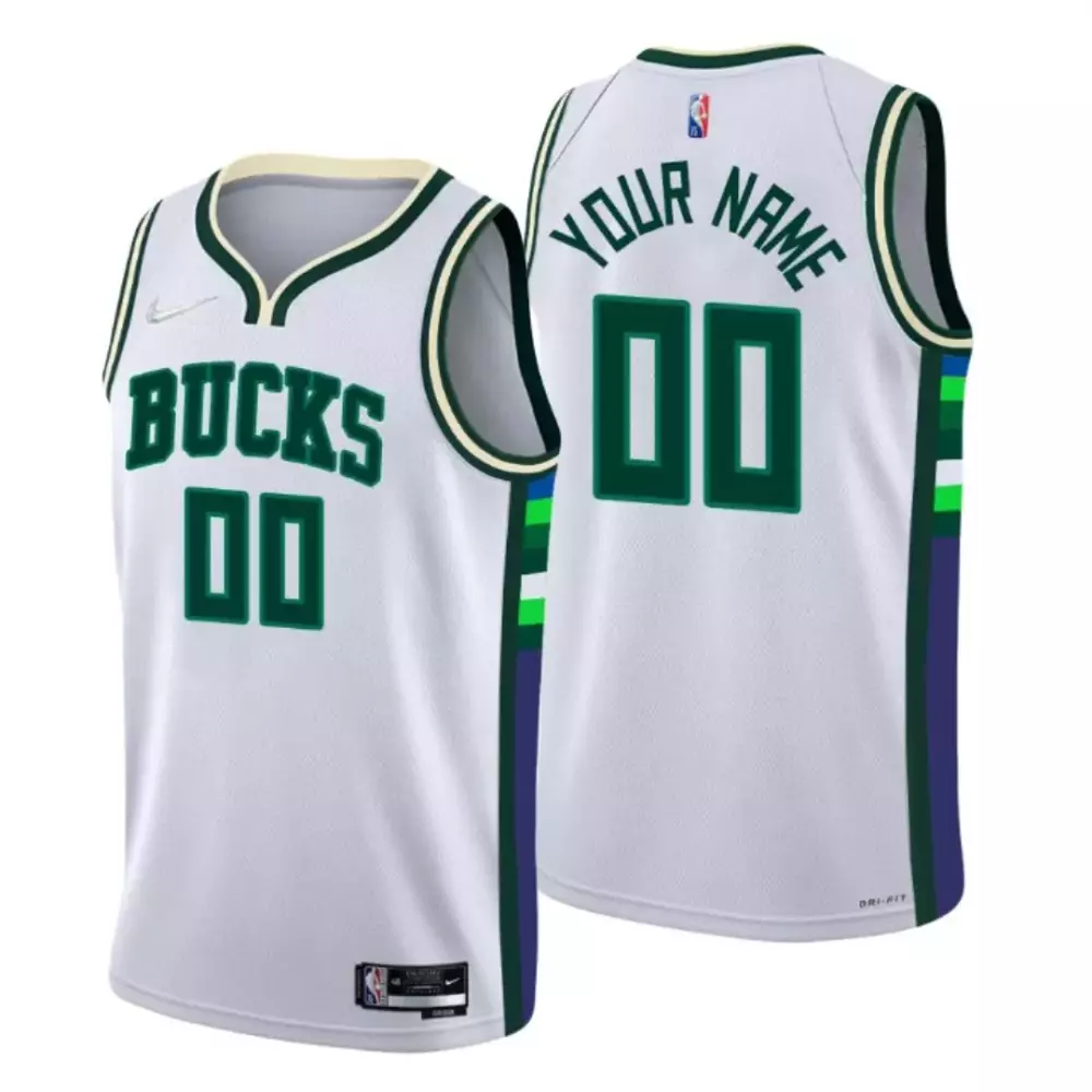 Custom Milwaukee Bucks Jersey White Men Standard Green Cream Blue