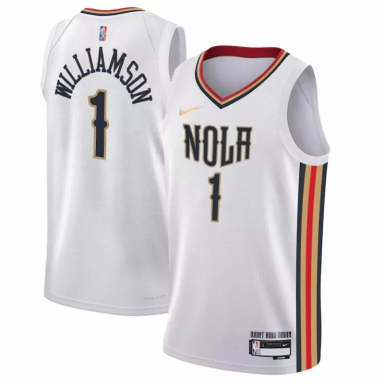 Zion Williamson 1 Jersey White New Orleans Pelicans Dri-fit Men Navy Gold Red Anniversary