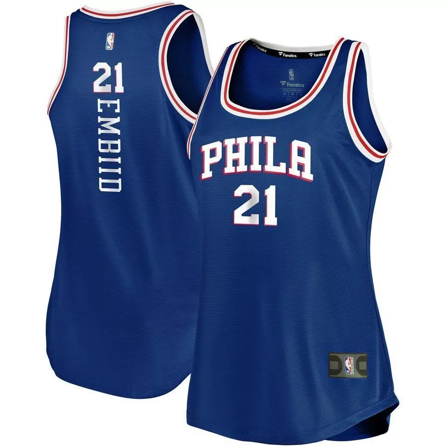 Joel Embiid 21 Philadelphia 76ers Jersey Royal Blue Fanatics Branded Men Red White