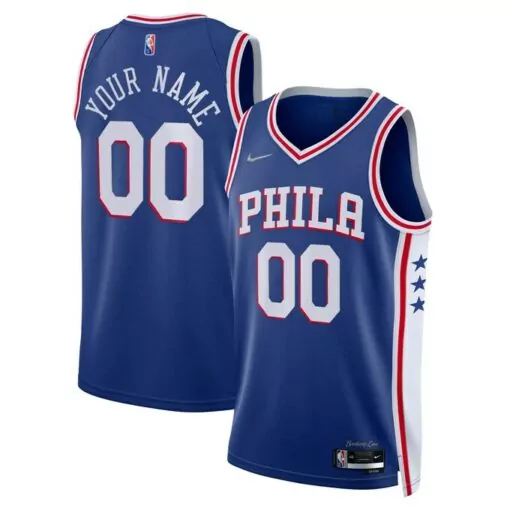Custom Philadelphia 76ers Jersey Blue Men White Red Icon