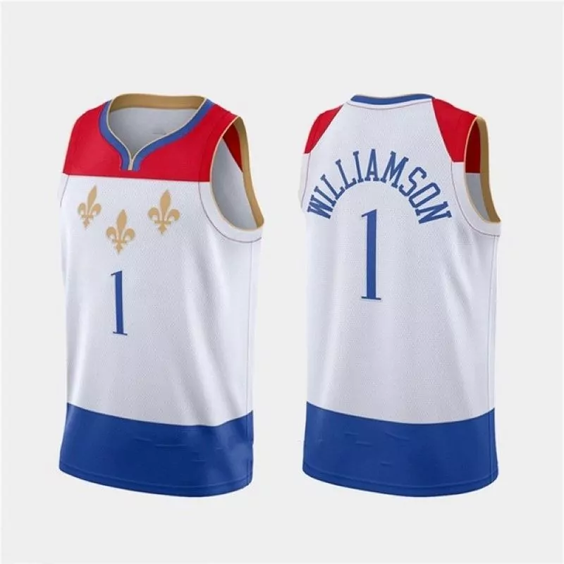 Zion Williamson 1 Jersey White New Orleans Pelicans Men Blue Red Gold
