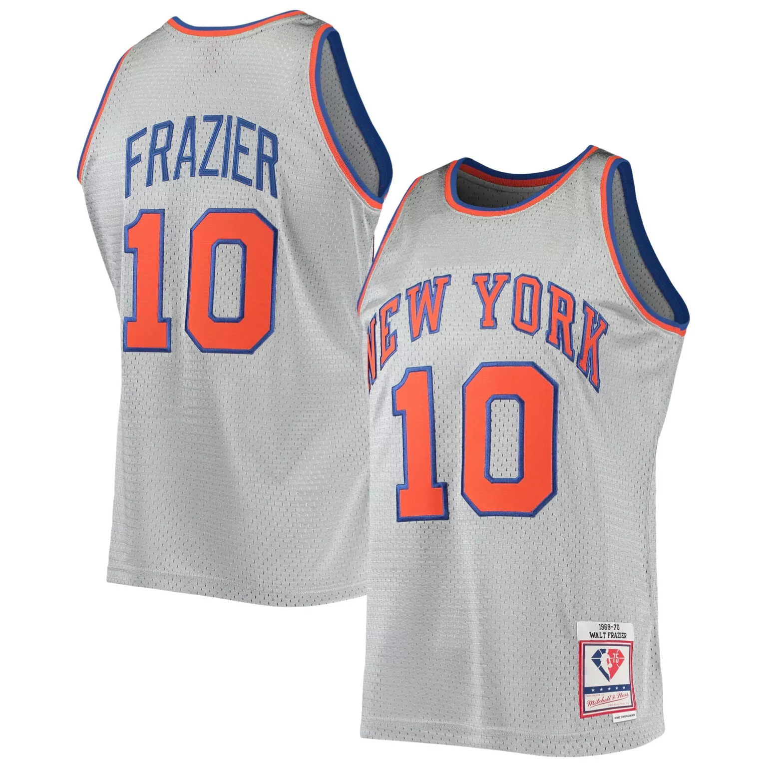 Walt Frazier 10 New York Knicks Jersey Gray NBA 75th Anniversary 1969 Men Throwback