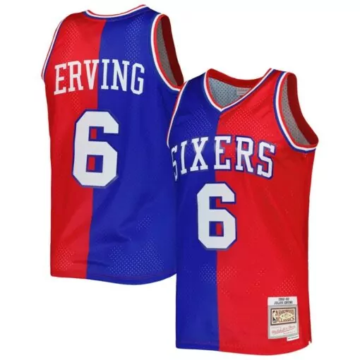 Julius Erving 6 Sixers Jersey Blue Mitchell Ness Hardwood Classics Men Split Design