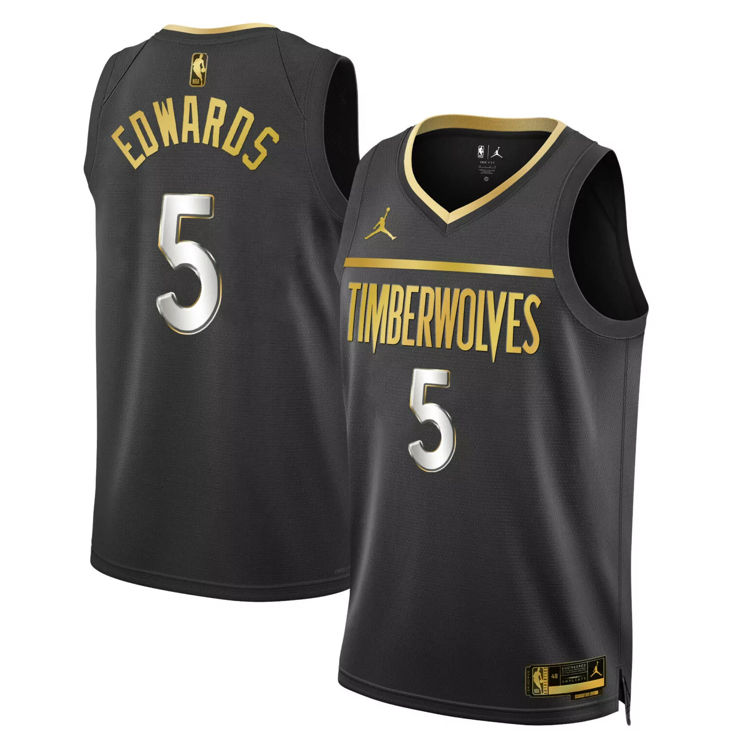 Anthony Edwards 5 Timberwolves Jersey Black Association Edition Men Standard Gold