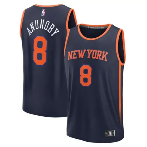 Og Anunoby 8 New York Knicks Jersey Navy Men Orange