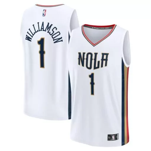 Zion Williamson 1 Jersey White New Orleans Pelicans Men Player Navy Gold Red