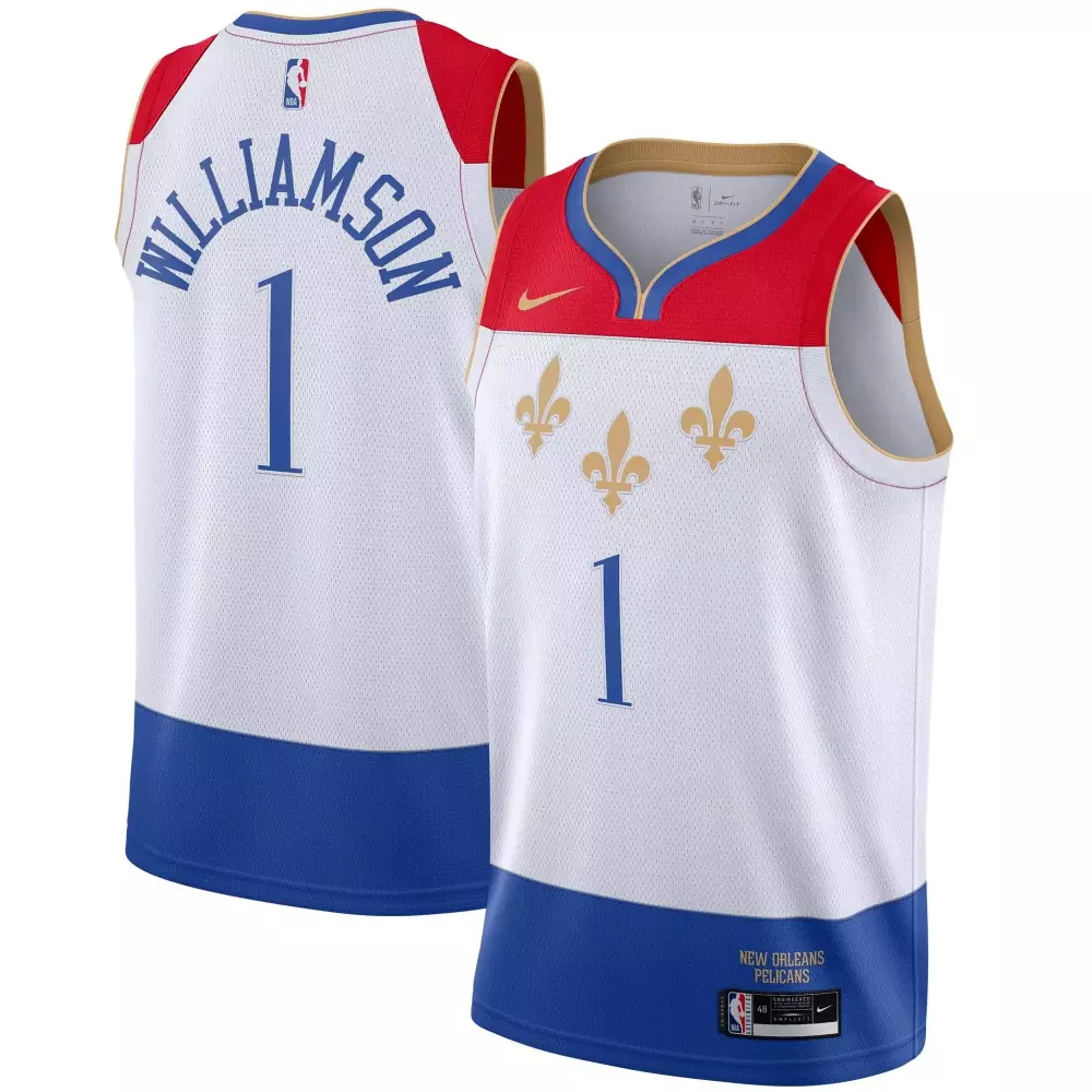 Zion Williamson 1 Jersey White New Orleans Pelicans Men Split Design Blue Red Gold