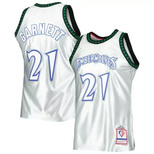 Kevin Garnett 21 Timberwolves Jersey White Men Green Blue Classics Anniversary