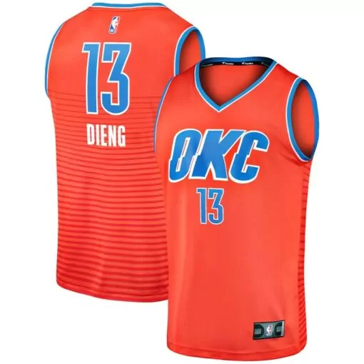 Ousmane Dieng 13 Jersey Orange Oklahoma City Thunder Men Split Design Blue White