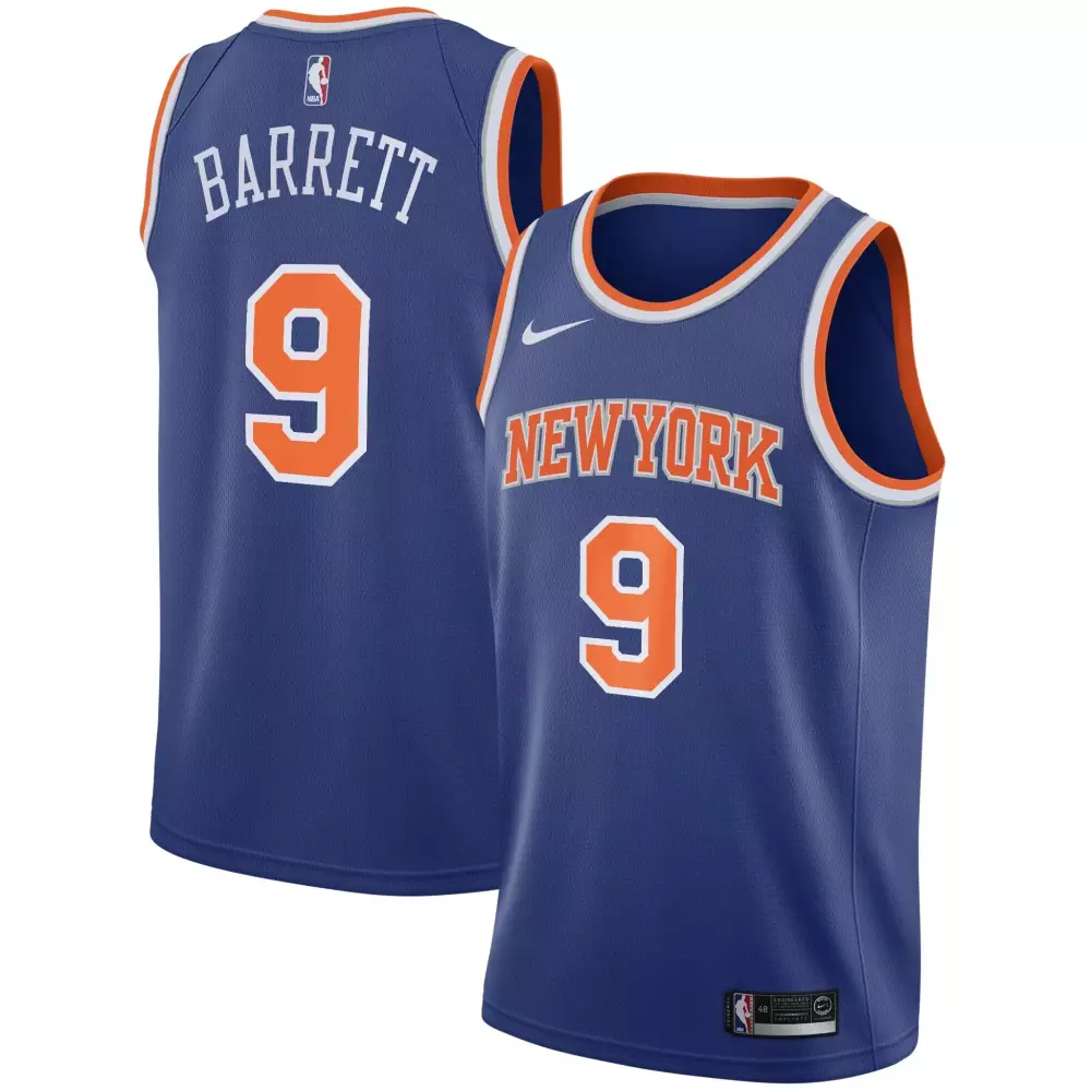 Rj Barrett 9 New York Knicks Jersey Blue Men Orange White Icon