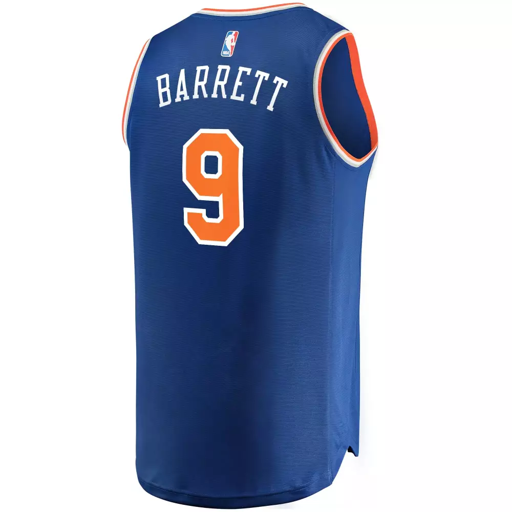 Rj Barrett 9 New York Knicks Jersey Blue Men Orange White Icon
