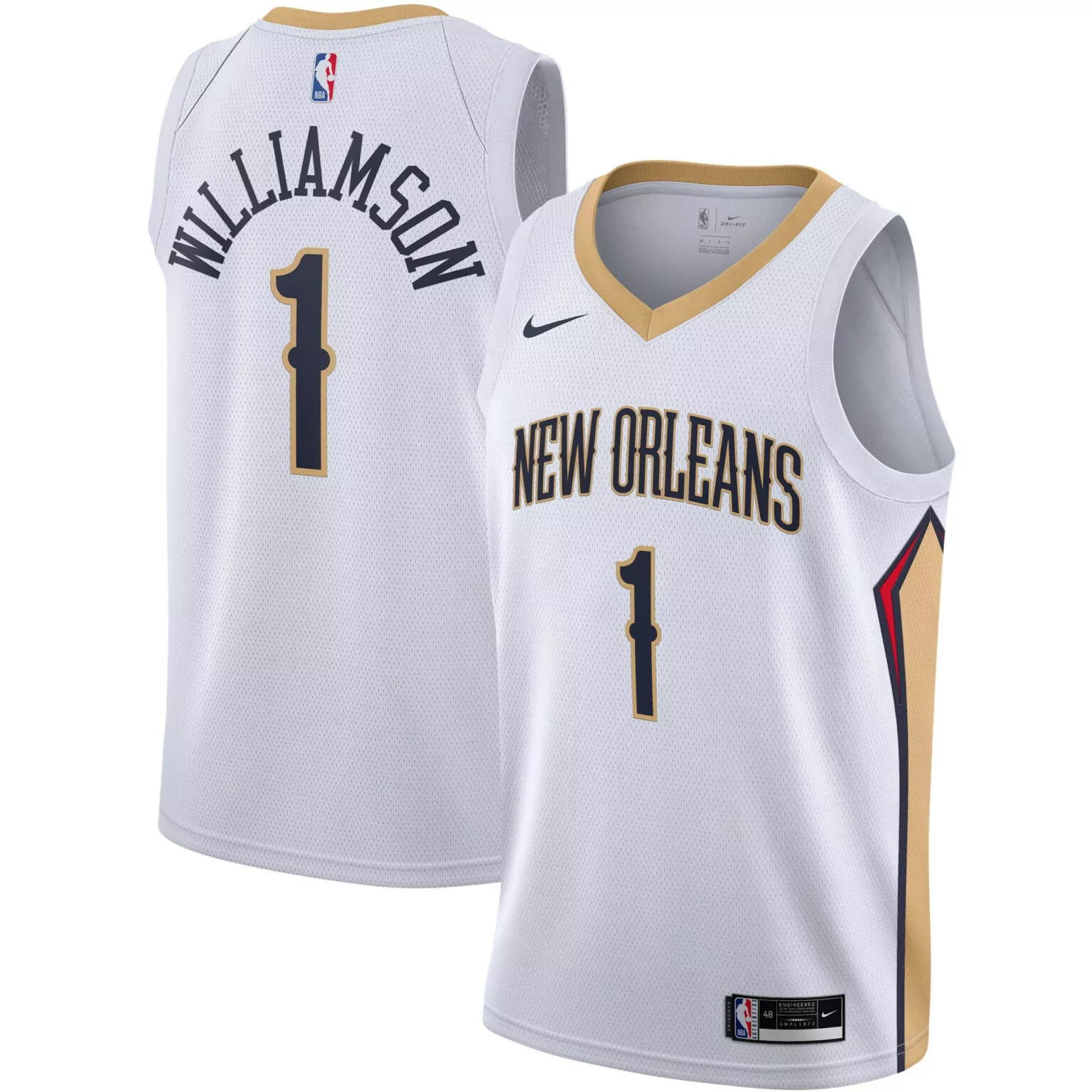 Zion Williamson 1 Jersey White New Orleans Pelicans Men Gold Navy