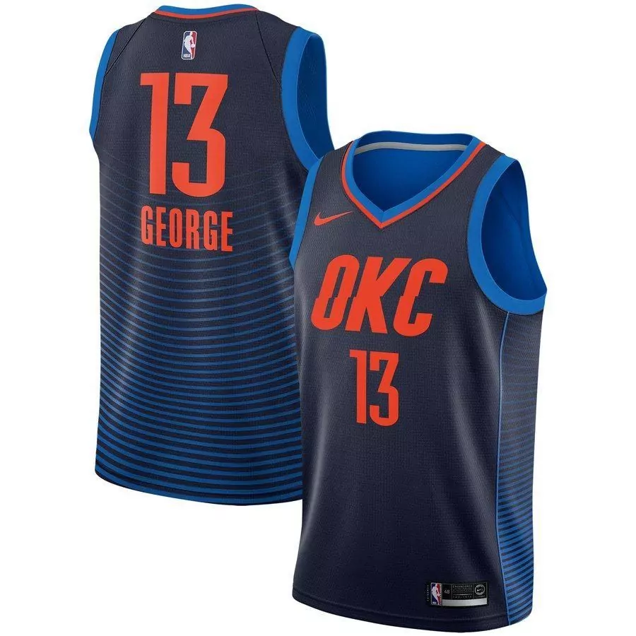 Paul George 13 Okc Jersey Navy Men Orange Blue Swingman