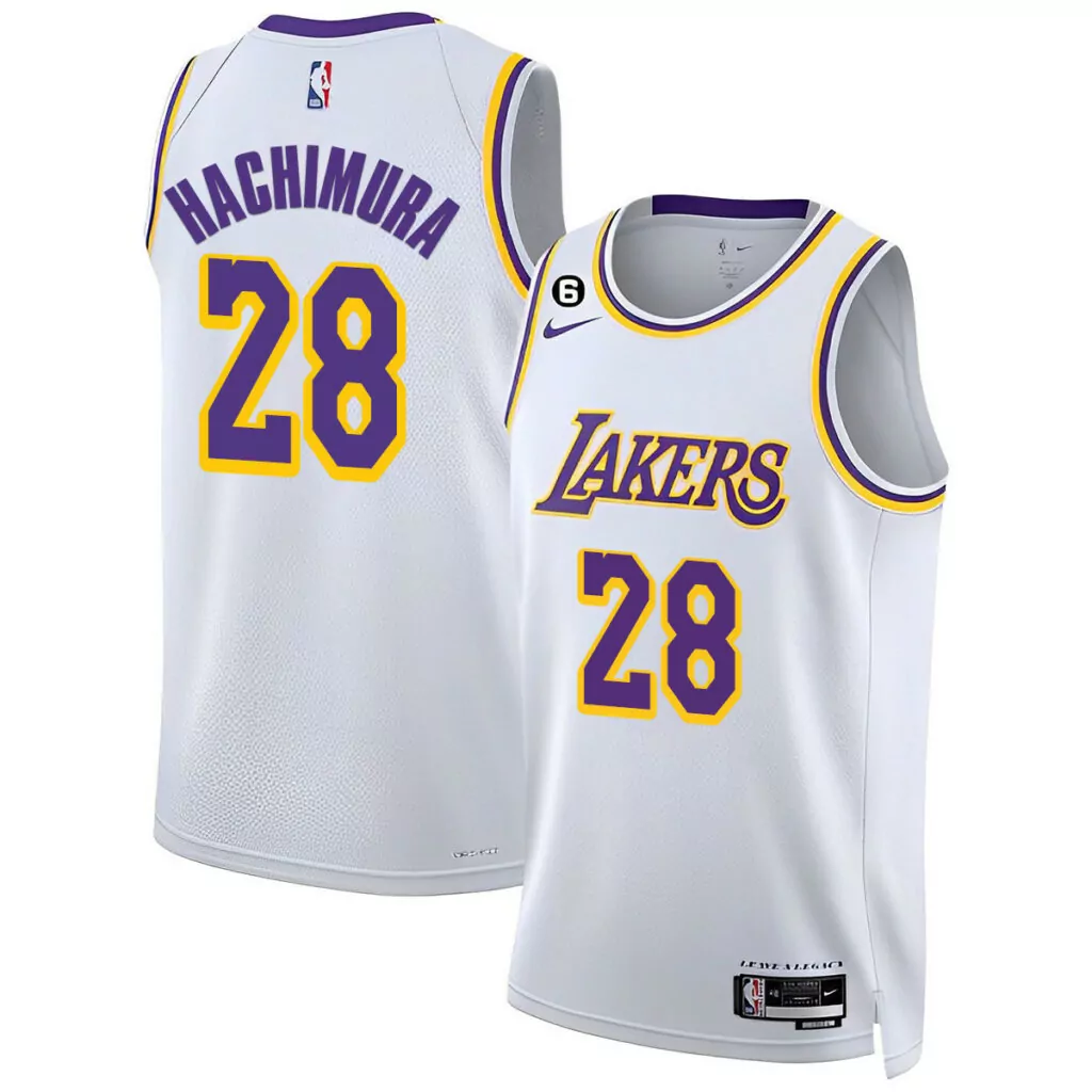 Rui Hachimura 28 Lakers Jersey White Men Purple Gold Collection All Stitched