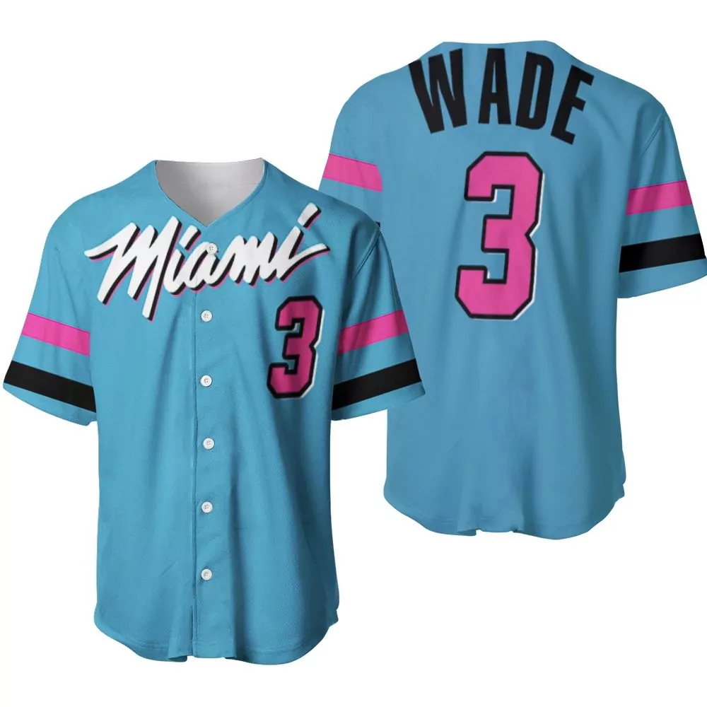 Dwyane Wade 3 Miami Jersey Light Blue Men Pink Black