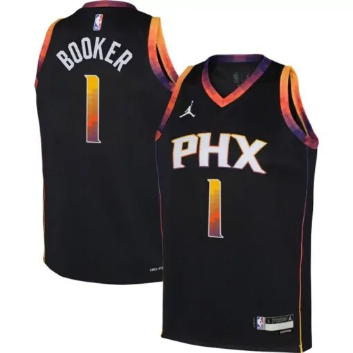 Devin Booker 1 Phoenix Suns Jersey Black Men Alternate Purple Orange Yellow White
