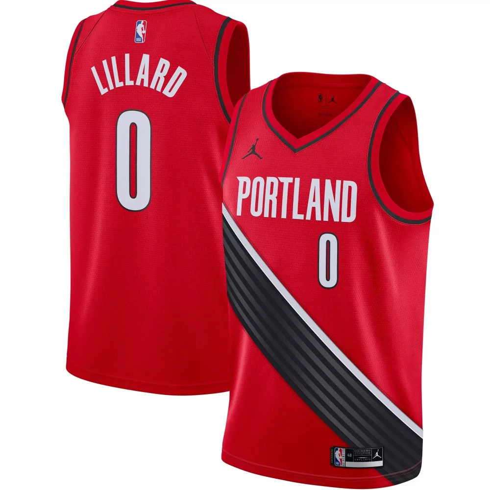 Damian Lillard Jersey Red Portland Trail Blazers Men Split Design Black White Gray