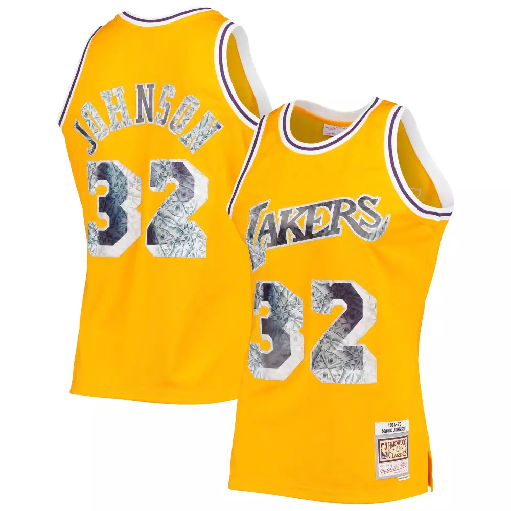 Magic Johnson 32 Lakers Jersey Yellow Hardwood Classics Men Player Purple White Anniversary