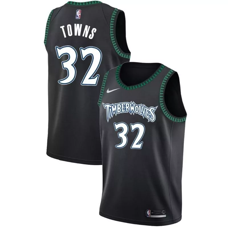 Karl Anthony 32 Timberwolves Jersey Black Men Authentic Green White