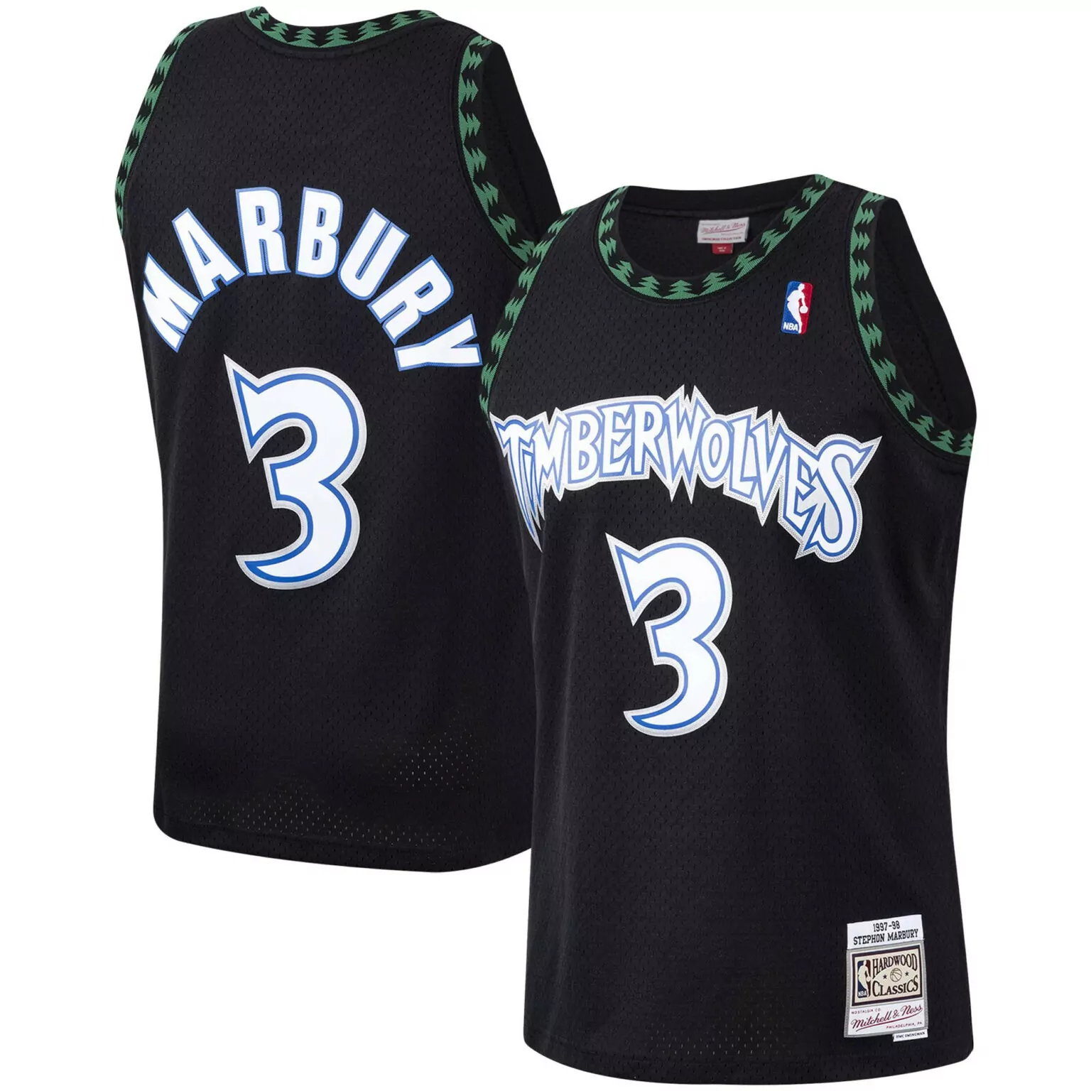 Stephon Marbury 3 Timberwolves Jersey Black Hardwood Classics Men Authentic White