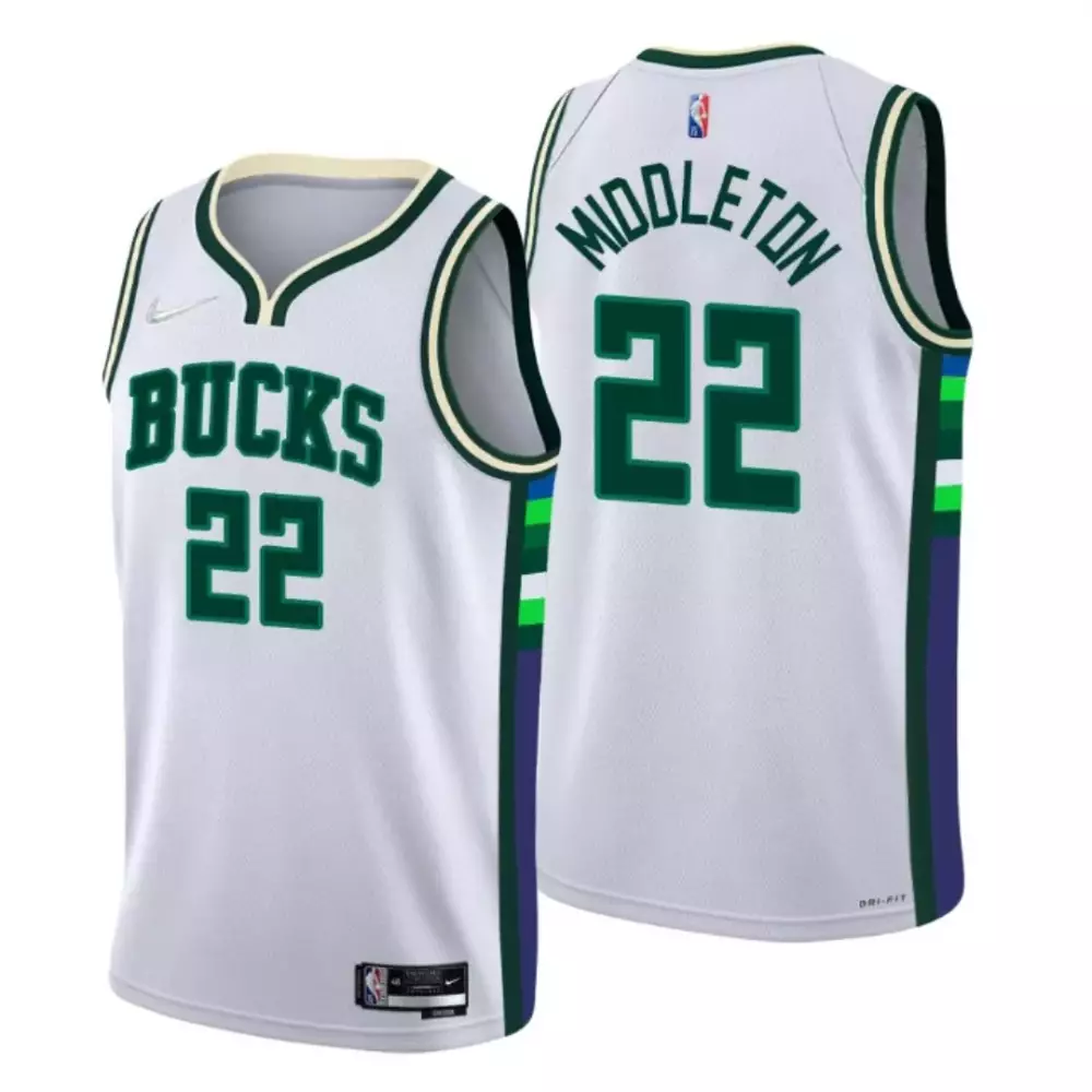 Khris Middleton 22 Bucks Jersey White Men Standard Alternate Green Blue