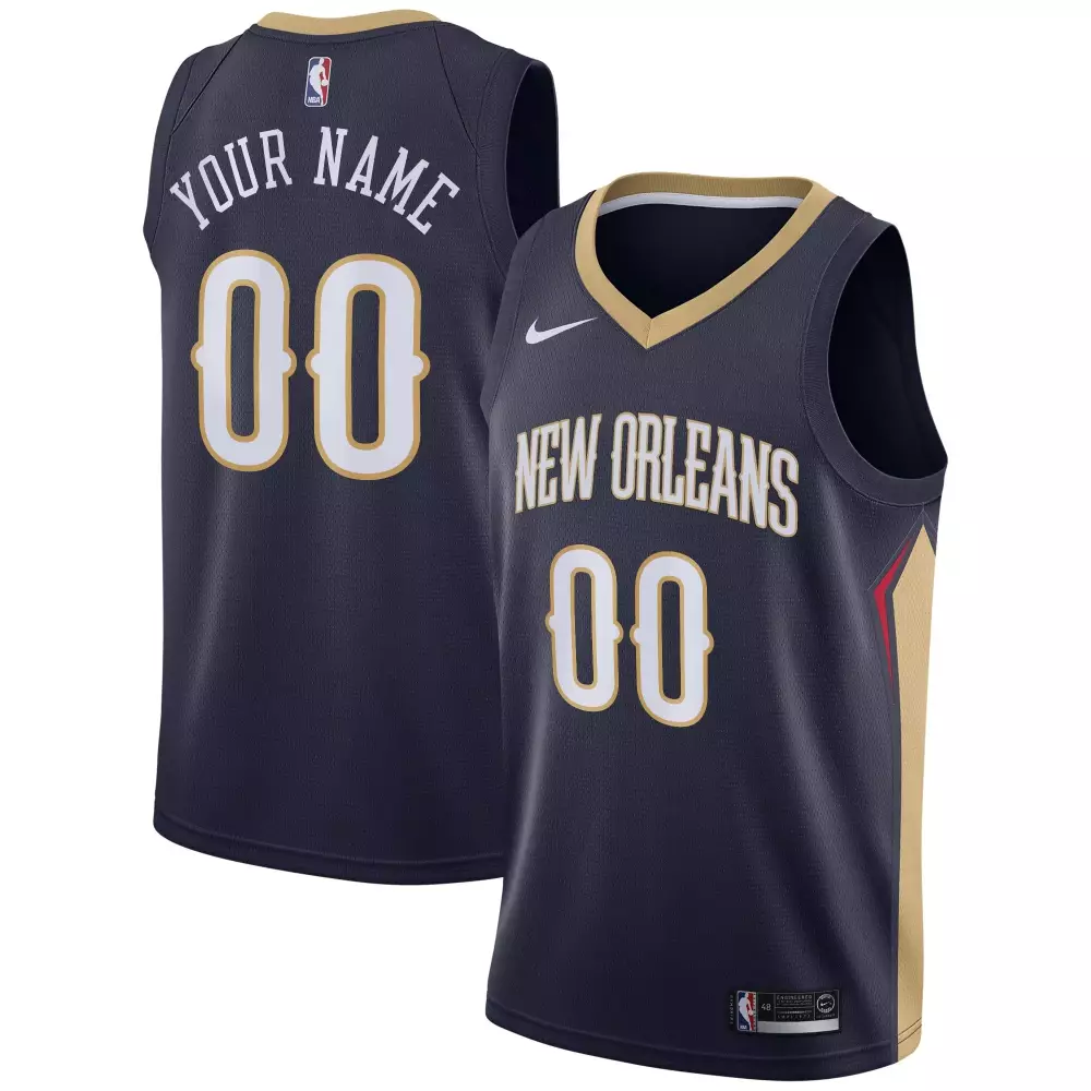 Custom New Orleans Pelicans Jersey Navy Men Gold Red Icon
