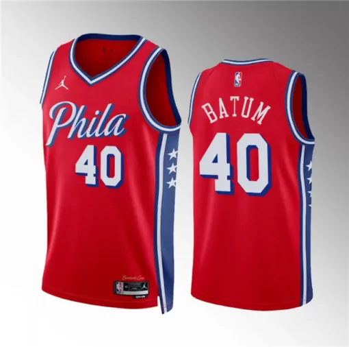 Nicolas Batum 40 Jersey Red Philadelphia 76ers Men Split Design Blue White Stitched