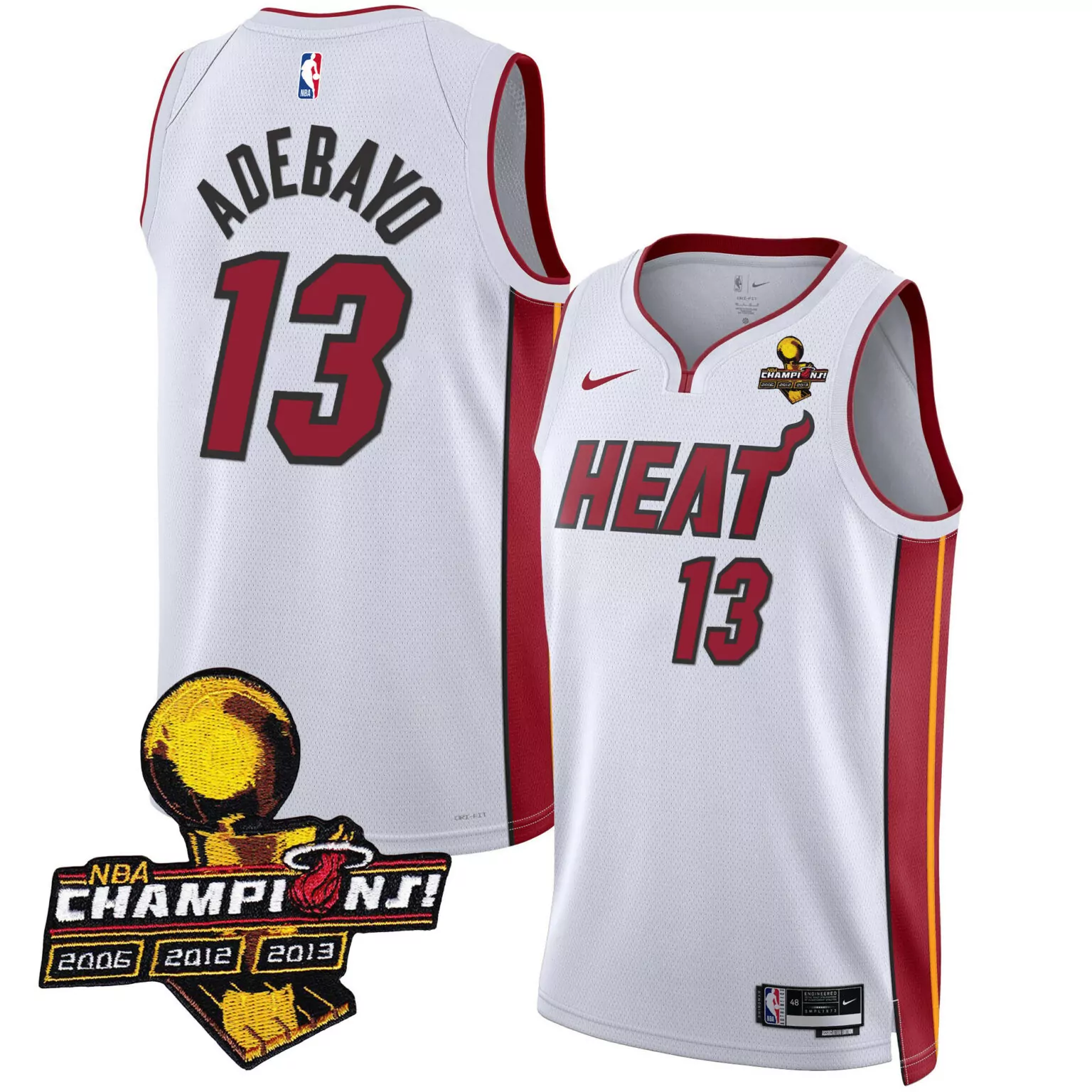 Bam Adebayo 13 Miami Heat Jersey White NBA Champions 2006 2012 2013 Men Red Yellow