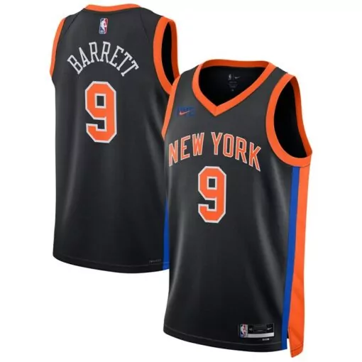 Rj Barrett 9 New York Knicks Jersey Black Men Orange Blue Unisex