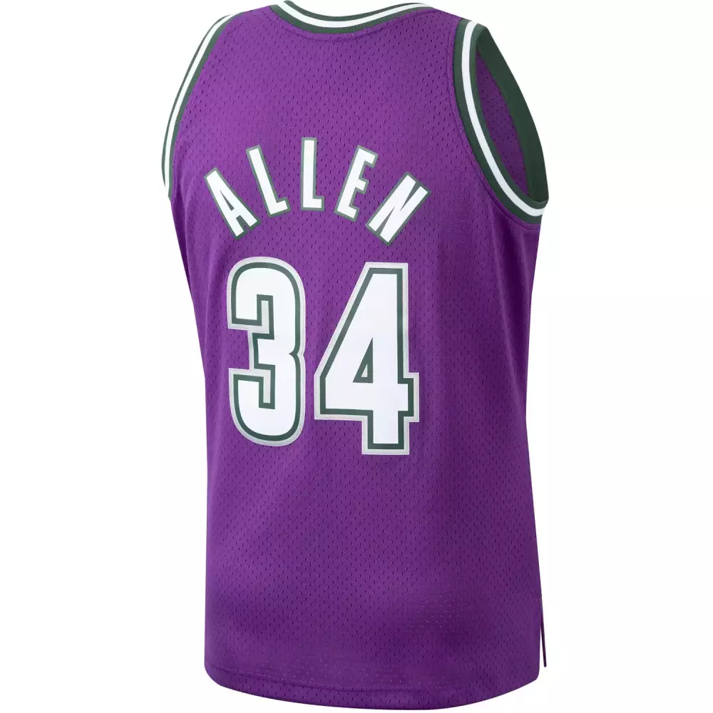 Ray Allen 34 Milwaukee Bucks Jersey Purple Men Alternate White Green Hardwood Classics