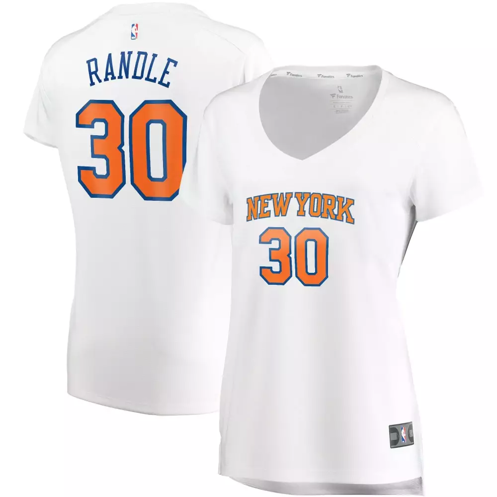 Julius Randle 30 New York Knicks Jersey White Women V-neck T-shirt Orange Blue