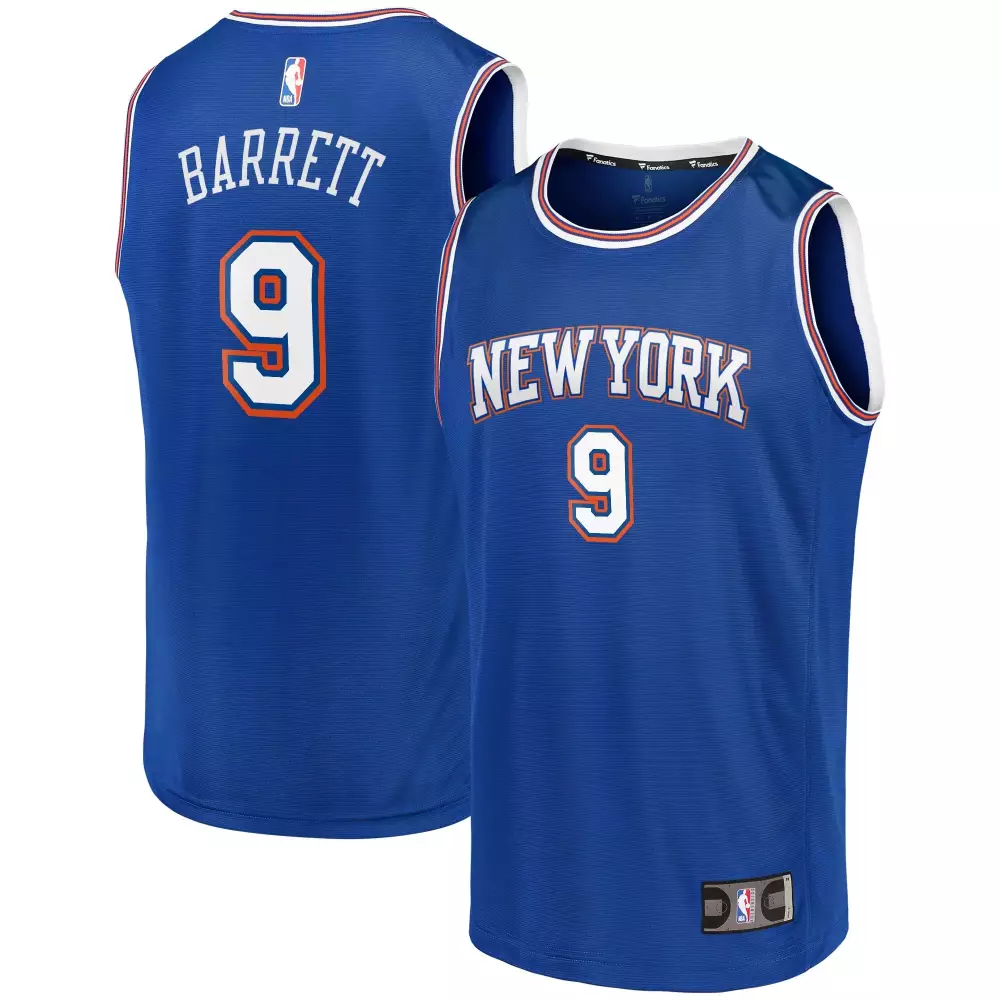 Rj Barrett 9 New York Knicks Jersey Blue Men Standard Orange White