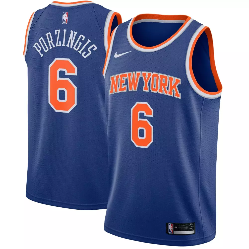 Kristaps Porzingis 6 New York Jersey Blue Men Orange White Icon