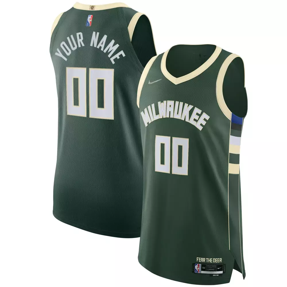 Custom Milwaukee Bucks Jersey Green Fear The Deer Men Cream White Blue Black Swingman