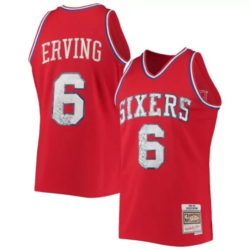 Julius Erving 6 76ers Jersey Red Hardwood Classics Men Throwback Design White Blue