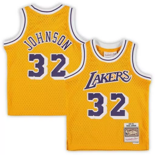 Magic Johnson 32 Lakers Jersey Yellow Hardwood Classics Men Purple White Retired