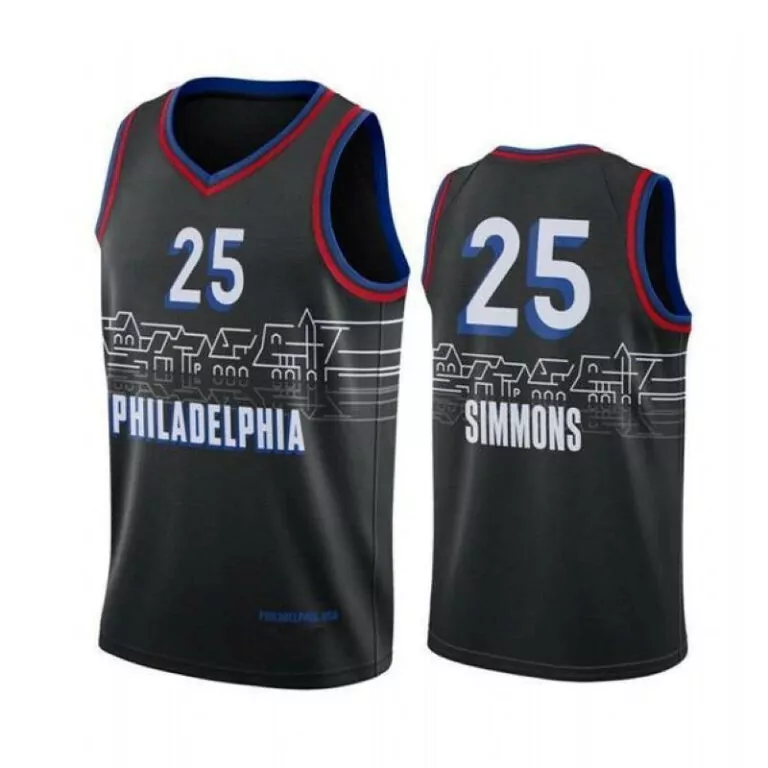 Ben Simmons 25 Philadelphia 76ers Jersey Black Men City Edition Custom Design Red