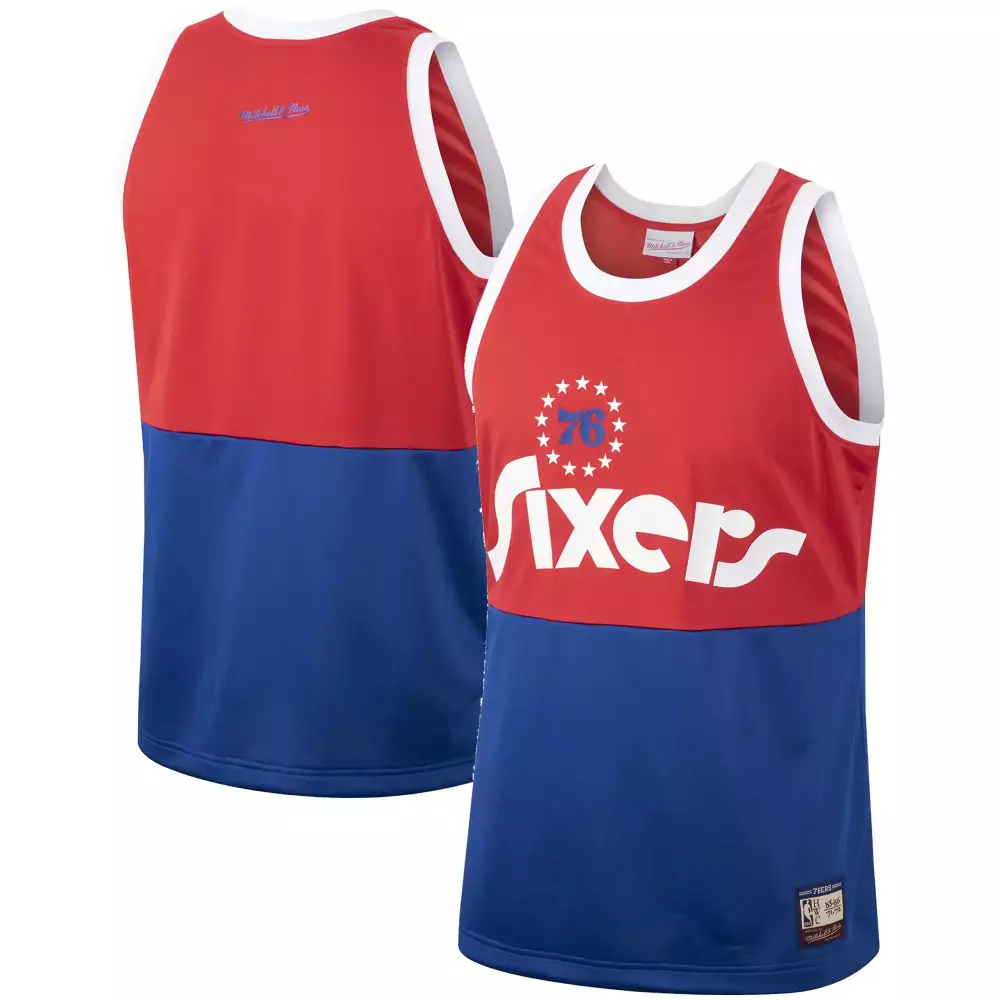 Mexican Heritage 76 Jersey Red Philadelphia 76ers Men Split Color Block Blue White