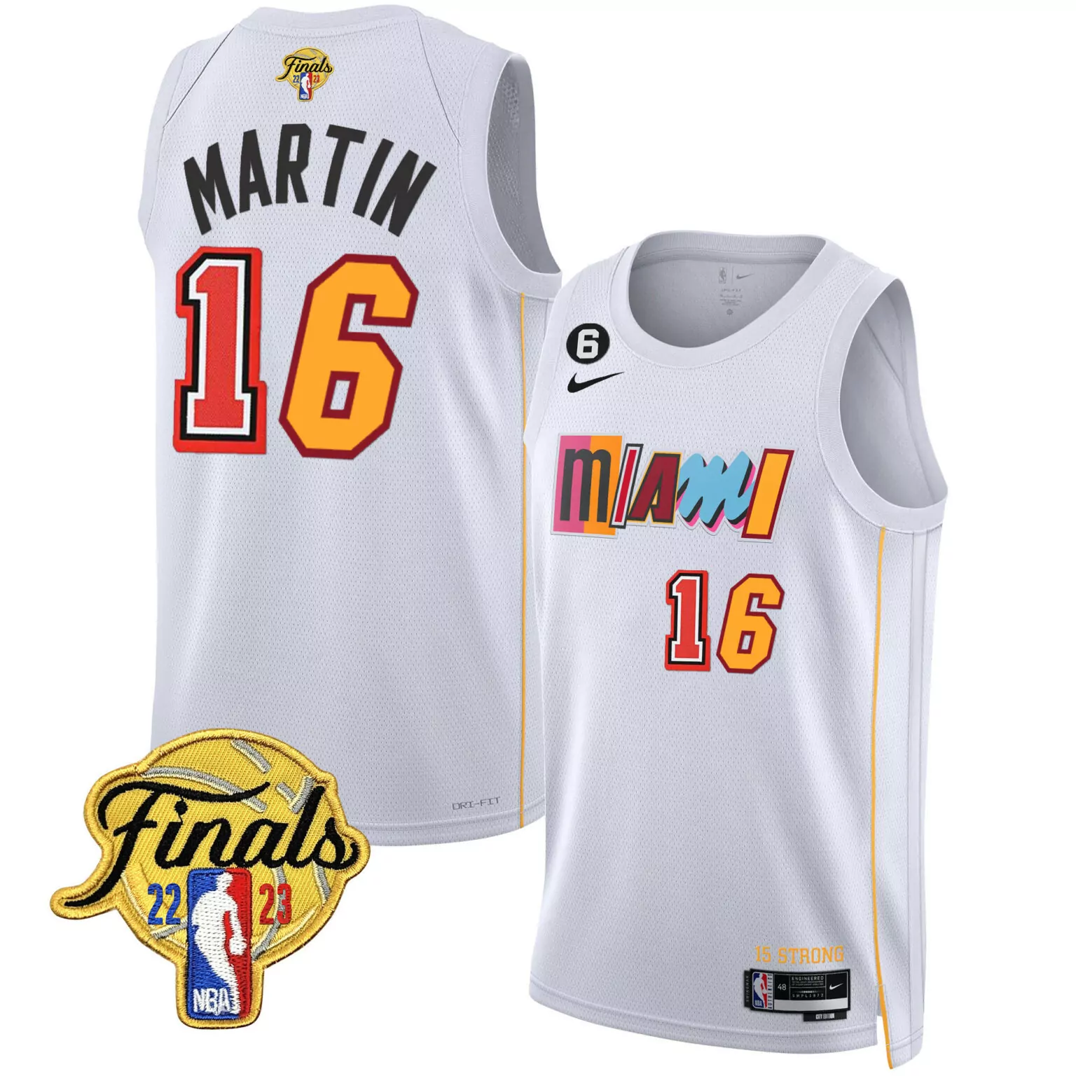 Caleb Martin 16 Miami Heat Jersey White 15 Strong Finals 2023 Men Swingman Alternate