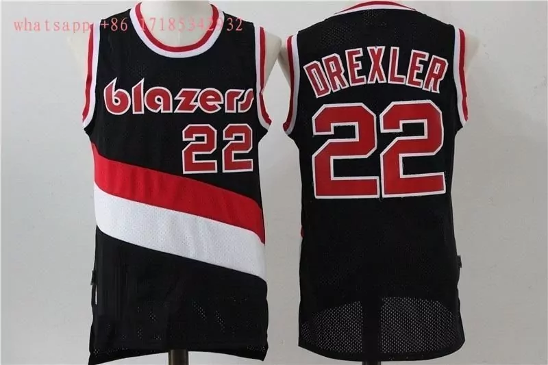 Clyde Drexler 22 Blazers Jersey Black Men Split Design Red White