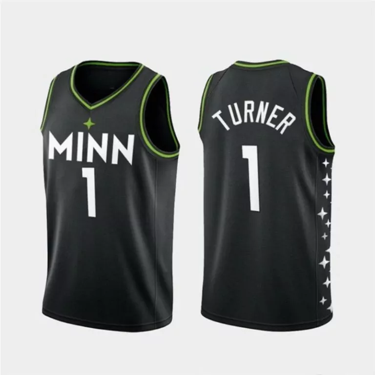 Myles Turner 1 Minn Jersey Black Men White Lime Green