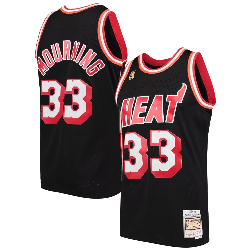 Alonzo Mourning 33 Heat Jersey Black Mitchell Ness Hardwood Classics Men Red White
