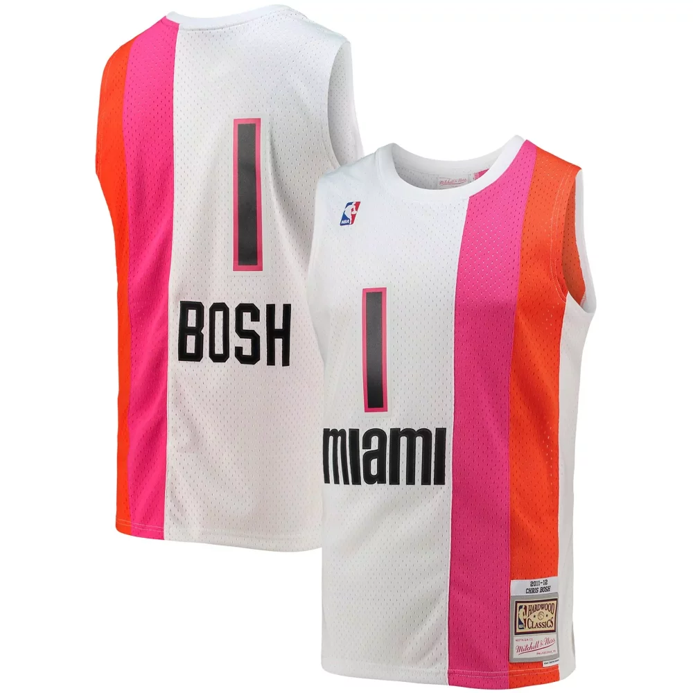 Chris Bosh 1 Miami Jersey White Hardwood Classics Men Split Pink Orange