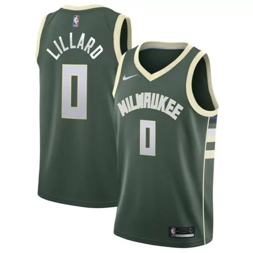 Damian Lillard Milwaukee Bucks Jersey Forest Green Men Cream White Light Gray Unisex