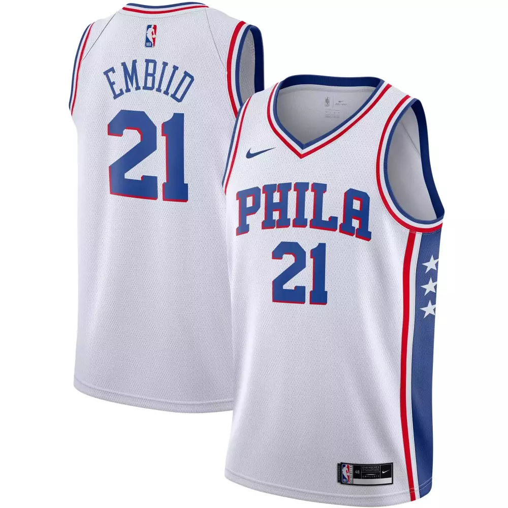 Joel Embiid 21 Philadelphia 76ers Jersey White Men Blue Red