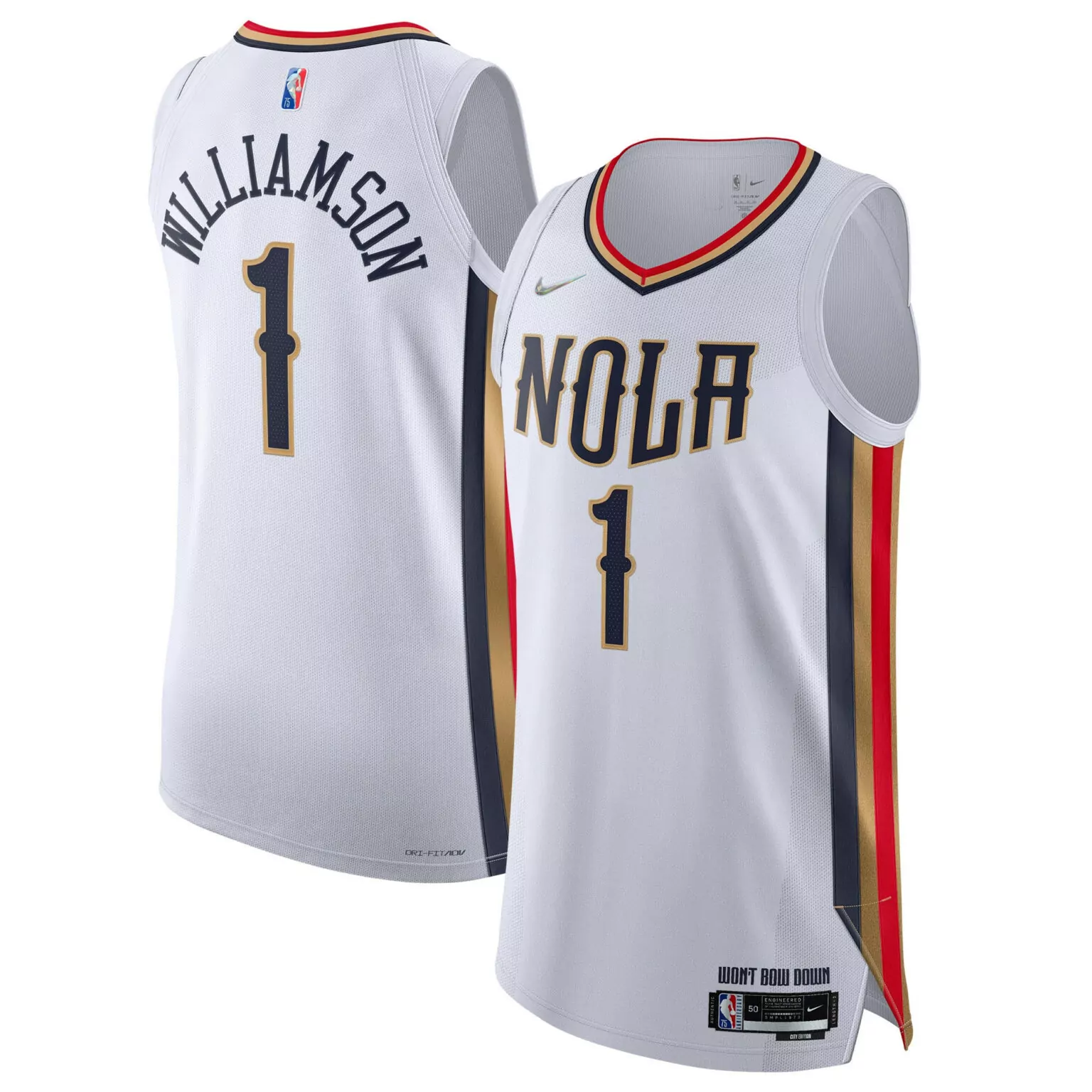 Zion Williamson 1 Jersey White City Edition New Orleans Pelicans 75th Anniversary