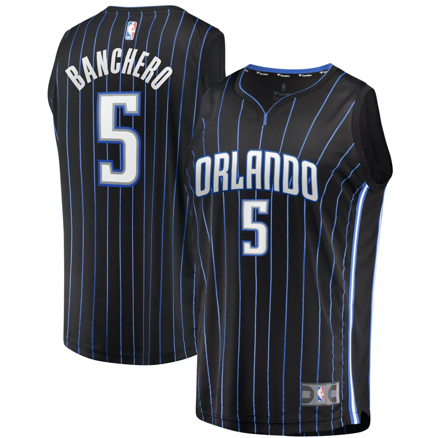 Paolo Banchero 5 Orlando Magic Jersey Black Men Pinstripe White Blue Icon