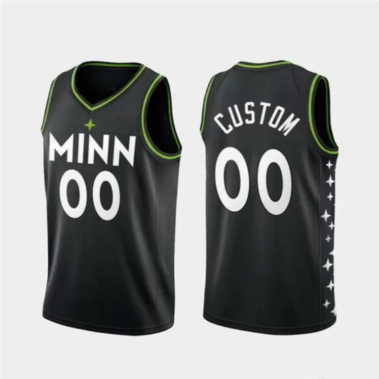 Custom Minnesota Timberwolves Jersey Black City Edition Men Split Design White Green