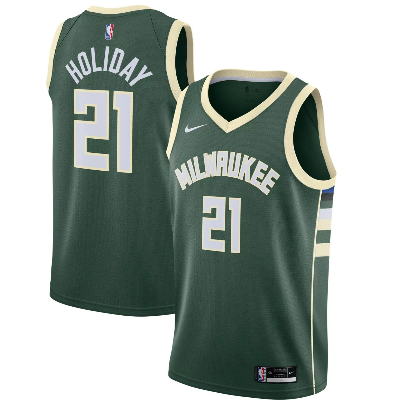 Jrue Holiday 21 Milwaukee Bucks Jersey Green Men NBA Cream White Icon
